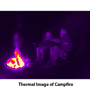 Thermal image of campfire at night.