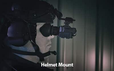 FLIR Breach PTQ136 Multifunction Thermal Monocular shown mounted to tactical helmet