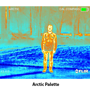 Photo showing a thermal image of a man using the arctic palette feature.