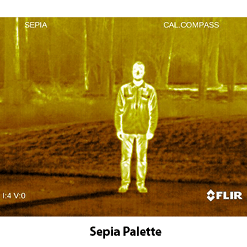 Photo showing a thermal image of a man using the sepia palette feature.