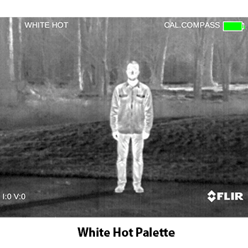 Photo showing a thermal image of a man using the white hot palette feature.
