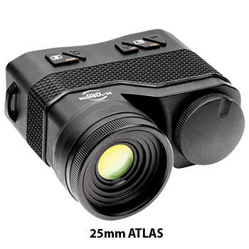 Front angle view of the N-Vison ATLAS 25mm thermal binocular.