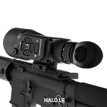 Angle view of a N-Vision HALO LR thermal weapon sight shown attached to a AR-15 style rifle.