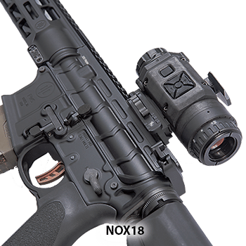 N-Vision NOX18 shown mounted to an AR-15 style rifle.