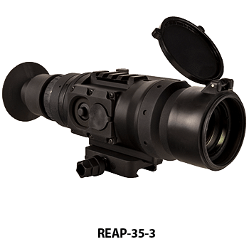 Angle view of a Trijicon REAP-IR (model REAP-35-3) mini thermal riflescope.