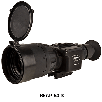 Angle view of a Trijicon REAP-IR (model REAP-60-3) mini thermal riflescope.