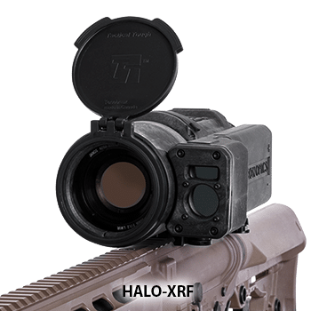 Angle view of a N-Vision HALO-XRF thermal weapon sight shown mounted to a thermal weapon sight.