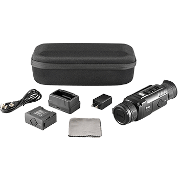 InfiRay Outdoor ZOOM dual FOV thermal monocular shown with all included accessories.