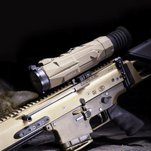 iRayUSA RICO ALPHA thermal rifle scope shown mounted to an AR-15 style rifle.