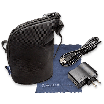 Pulsar Axion XM30F compact thermal monocular carrying bag and accessories.