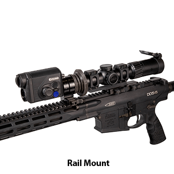 Photo showing a Proton FXQ30 thermal imaging front attachment in rail mount configuration on an AR-15 style rifle.