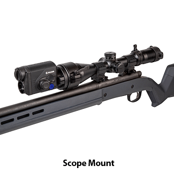 Photo showing a Proton FXQ30 thermal imaging front attachment in scope mount configuration on a bolt-action style rifle.