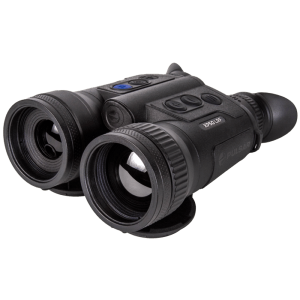 Front view of the Pulsar Merger LRF thermal binoculars.