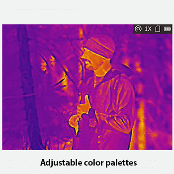 Photo showcasing a man as seen through one of the various color palettes available on the AGM Rattler thermal riflescope.