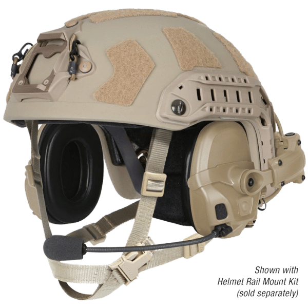 Ops-Core AMP headset shown mounted to an Ops-Core Fast SF high cut helmet.