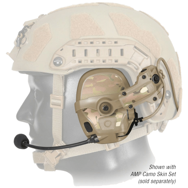 Ops-Core AMP headset shown mounted to an Ops-Core Fast SF high cut helmet.