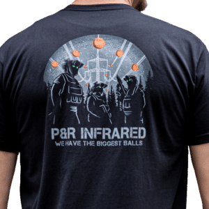 Photo showing the back of the P&R Infrared t-shirt.