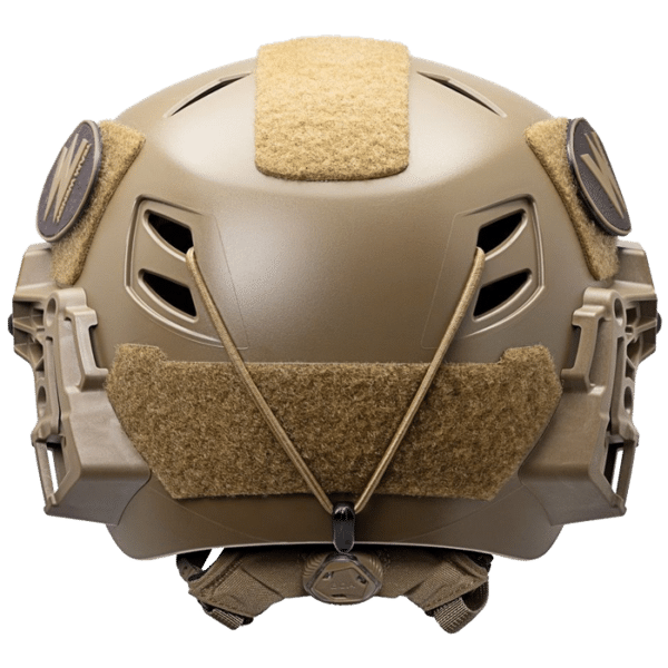 Rear view of a tan Team Wendy EXFIL LTP Bump Helmet.