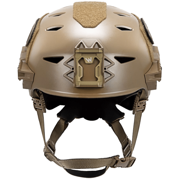 Front view of a tan Team Wendy EXFIL LTP Bump Helmet.