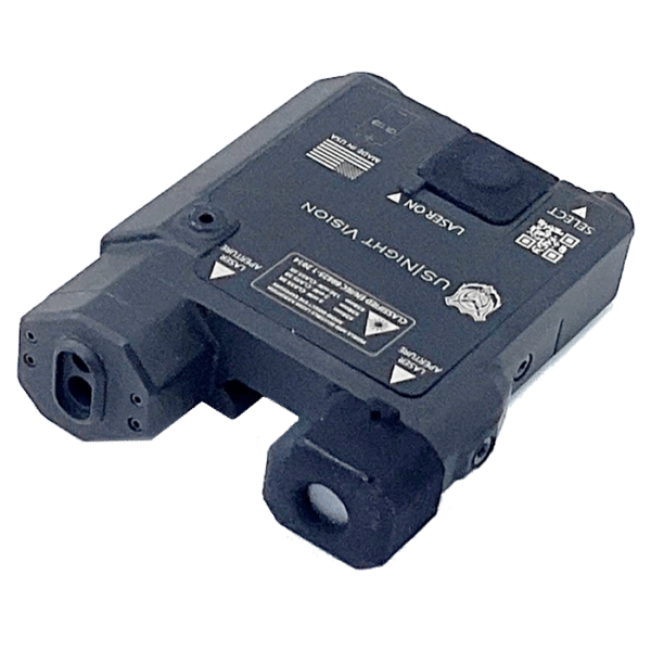 Photo of a black US Night Vision DesignateIR-V™ Three Beam Laser Green Visible / Infrared Laser / VCSEL IR Illuminator.