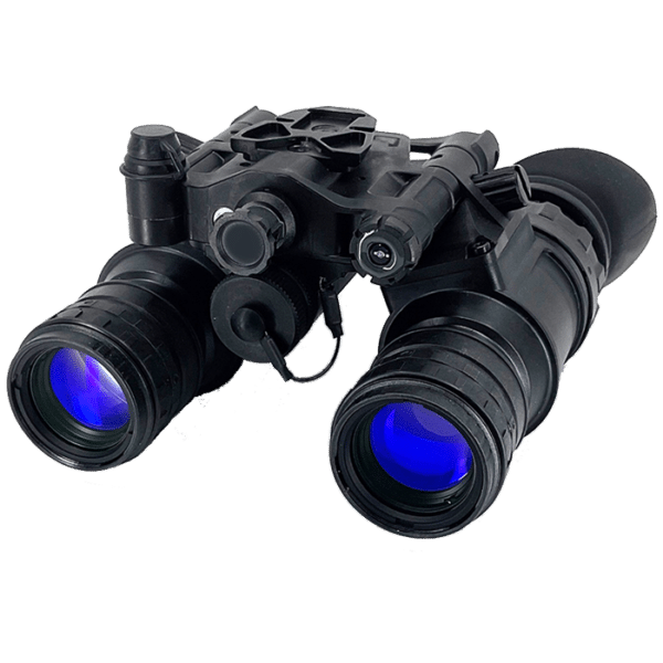 Front angle view of AN/PVS-31D (F5032) night vision binoculars.