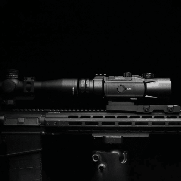 Photo showing an Infiray Outdoor RICO HYBRID mounted to an AR-15 style rifle.
