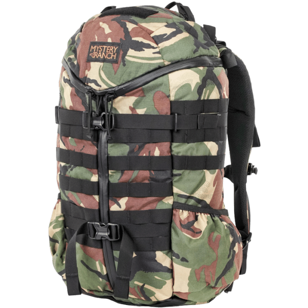 Photo showing a DPM camo Mystery Ranch 2-day assault pack.